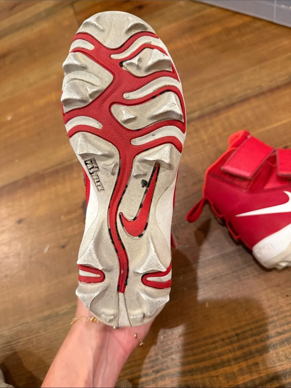 Nike Kids Red High-Top Sneakers with White Swoosh